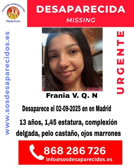 Frania, la menor de 13 años desaparecida en Madrid