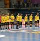 Los jugadores del Fraikin Granollers instantes antes de comenzar el primer partido europeo de la temporada.