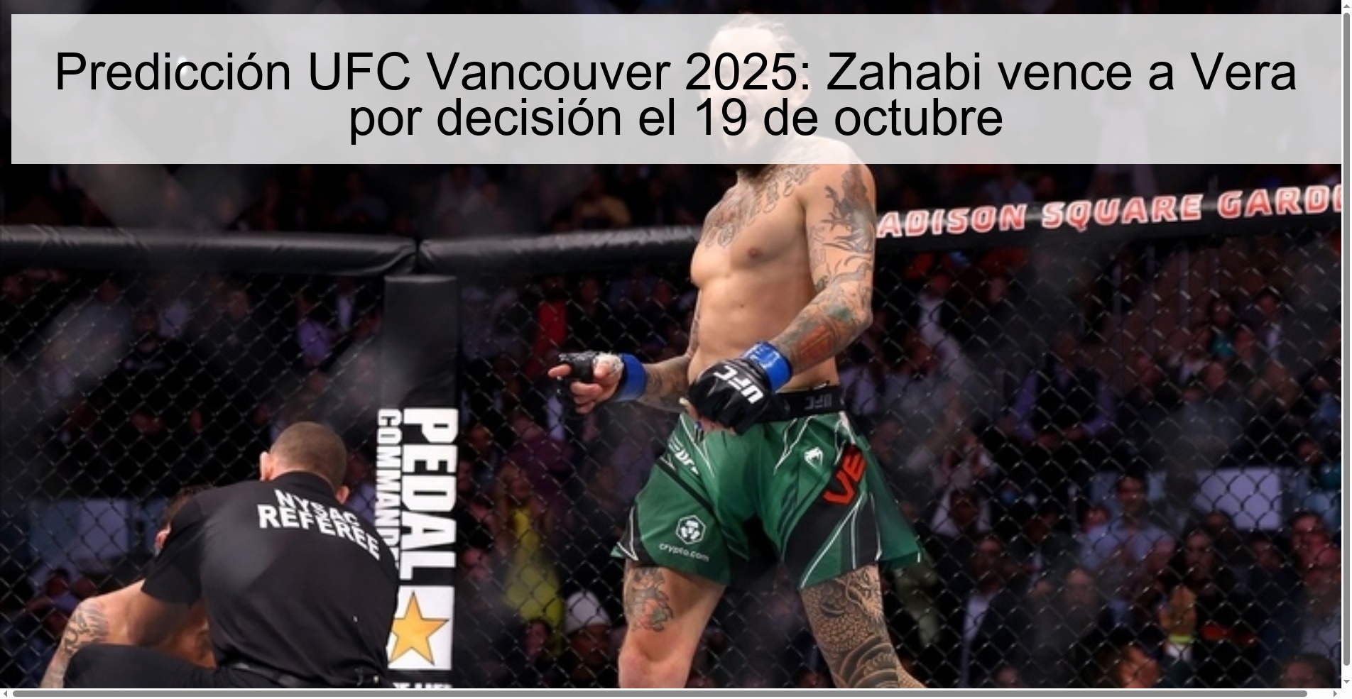 UFC Vancouver 2025 Prediction: Zahabi defeats Vera by decision on October 19
