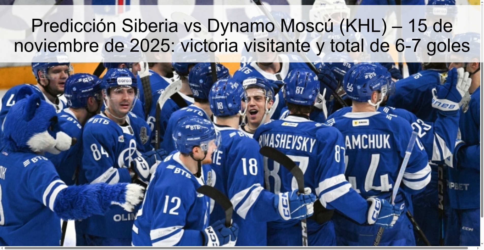 Predicción Siberia vs Dynamo Moscú (KHL) – 15 de noviembre de 2025: victoria visitante y total de 6-7 goles 1 323694