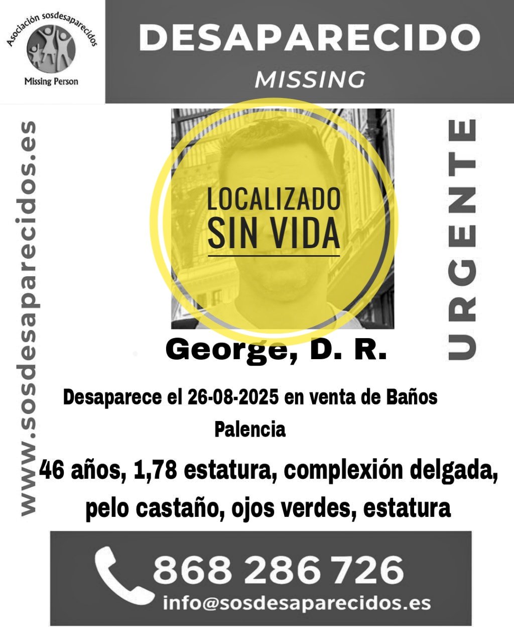 Tragic Disappearance: George DR Found Lifeless in Venta de Baños, Palencia