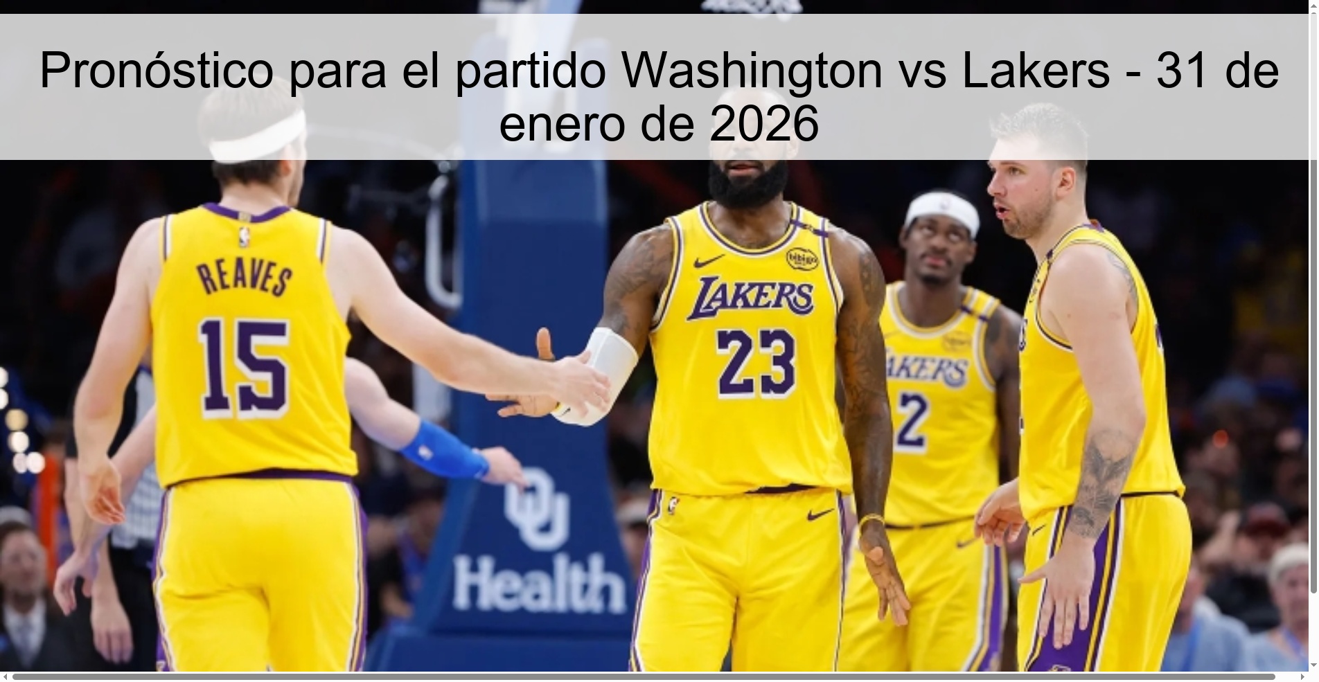 Pronóstico para el partido Washington vs Lakers - 31 de enero de 2026