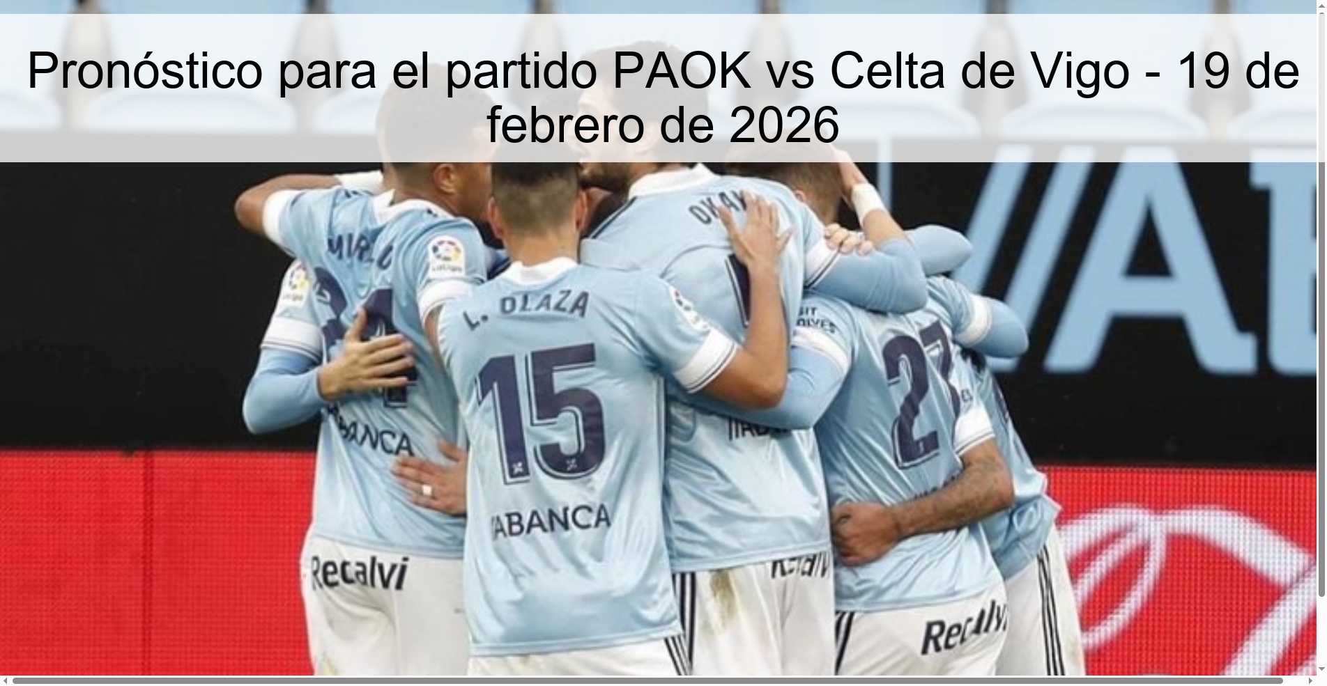 Pronóstico para el partido PAOK vs Celta de Vigo - 19 de febrero de 2026