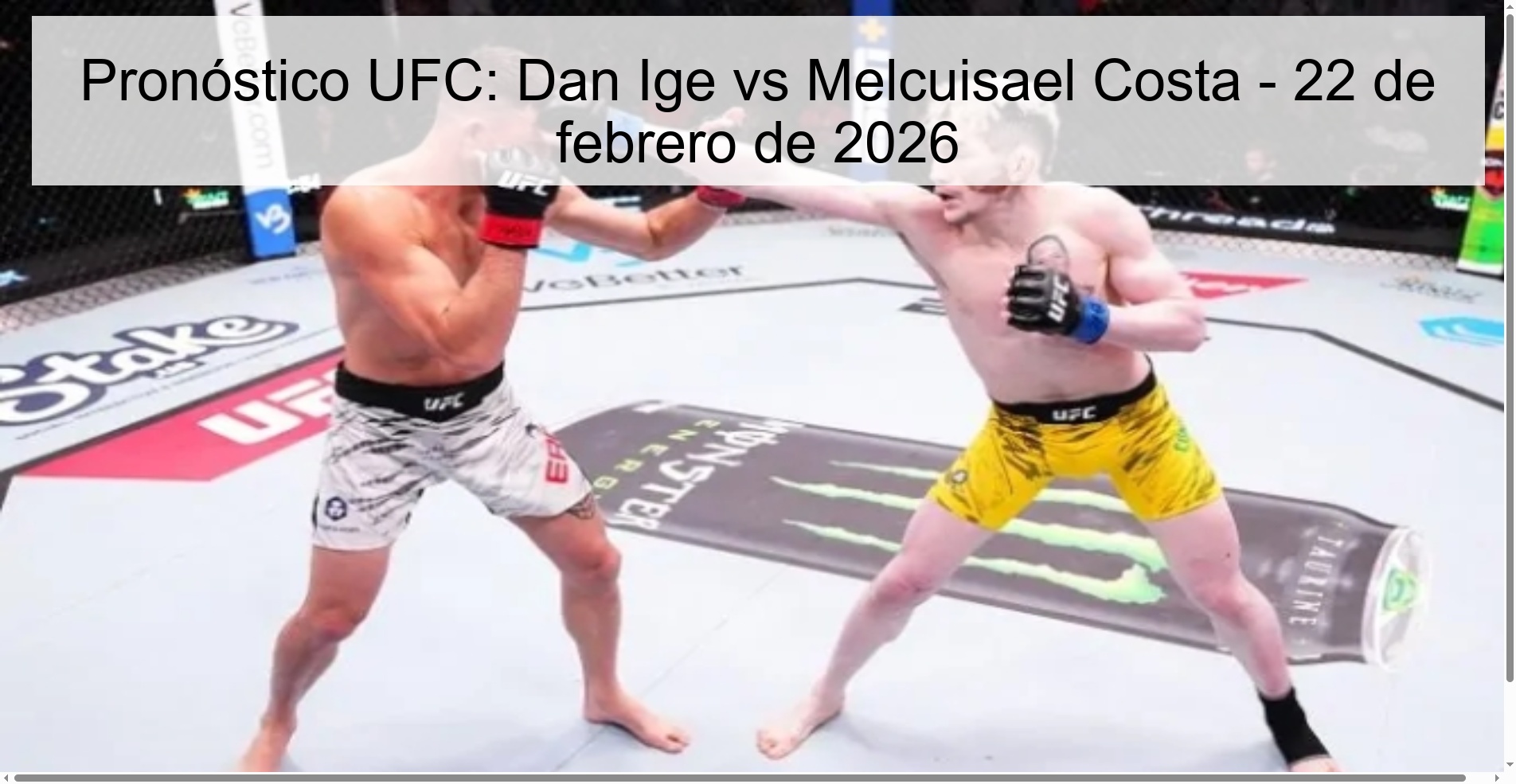 Pronóstico UFC: Dan Ige vs Melcuisael Costa - 22 de febrero de 2026